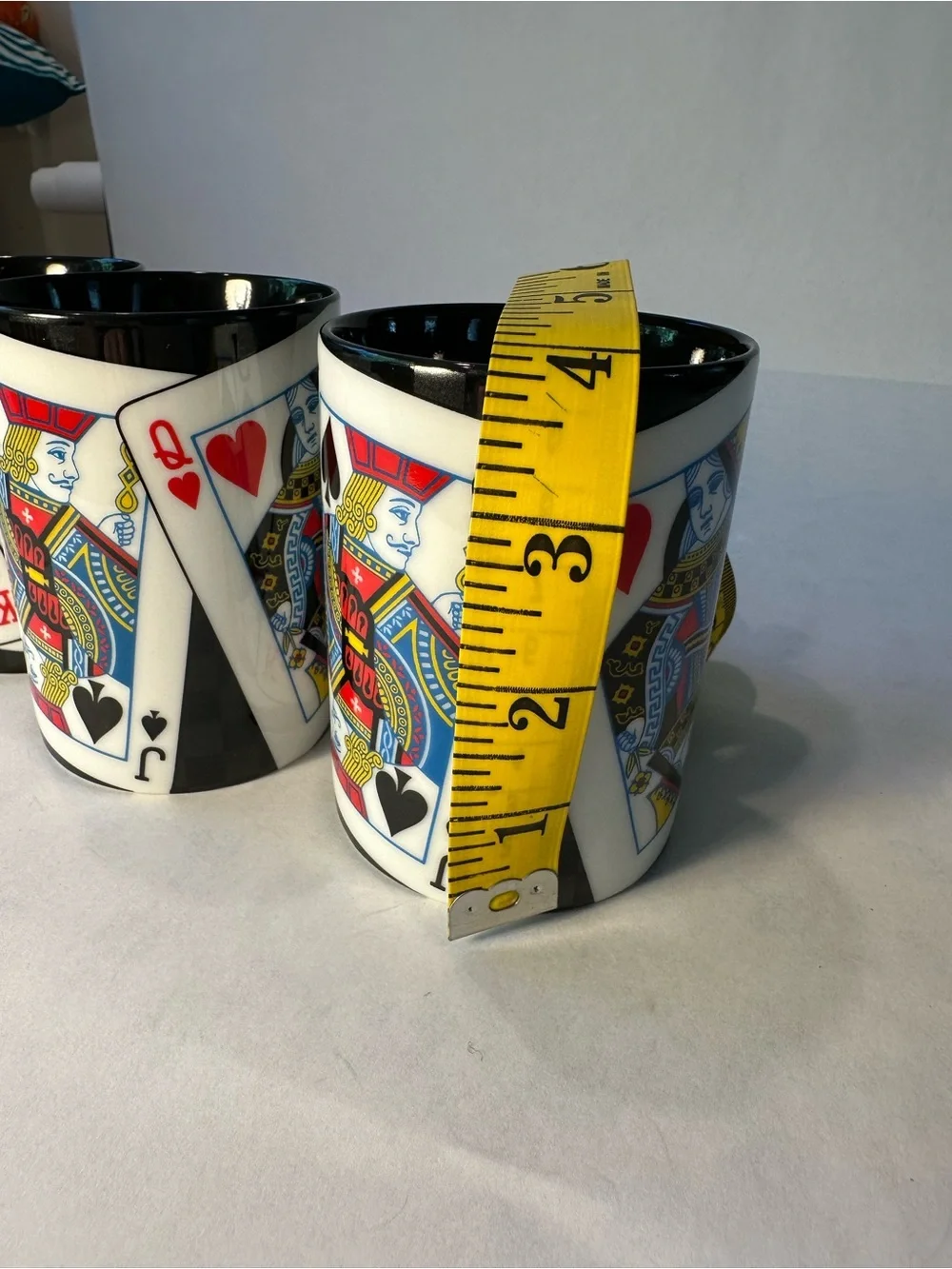 Fitz and Floyd Playing Card Ceramic Mug Set — White Exteriors, Black Interiors